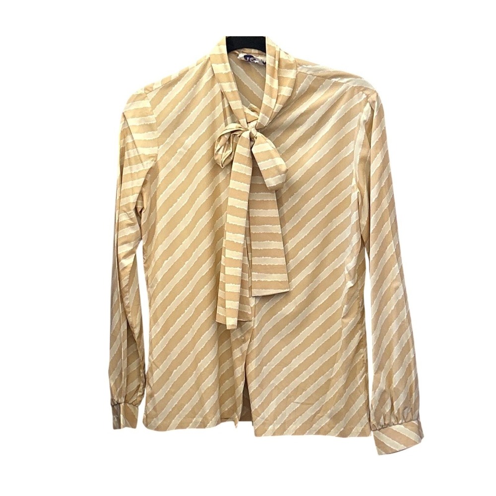 70s News Blouse Tie Neck Secretary Core Dark Academia Librarian Retro Chic